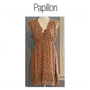 PAPILLON VINTAGE DITSY FLORAL DRESS L Ruffle Flutter Sleeve Elastic Waist